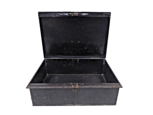 Vintage black metal tin deed - tin,