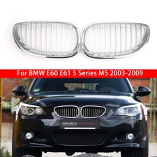 Pair Chrome Silver Front Kidney Grille Grill For BMW E60 E61 5 Series 2003-2010
