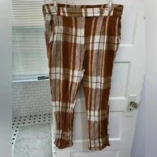 Topshop tan and white plaid cotton dress pants size 10