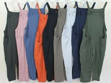 New Ladies Italian Lagenlook 2 Pocket Front Tie Comfy Cotton Jumpsuit Dungarees