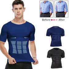 UK Men's Compression Slimming Body Tight Stomach Shaper Abs Abdomen Vest T-Shirt