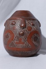 Vintage Marajoara Terra Cotta Amazon Brazil Red Clay Face Pottery Pot Vase