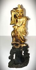 Scarce ANTIQUE Chinese Carved MOTTLED NEPHRITE JADE Figure DARK NEPHRITE Stand