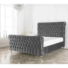 New Stylish Sleigh Chesterfield Upholstered Crushed Velvet Bed 3ft 4ft 4ft6 5ft