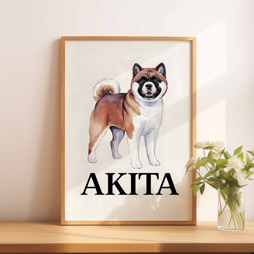 Akita dog illustration - a4,