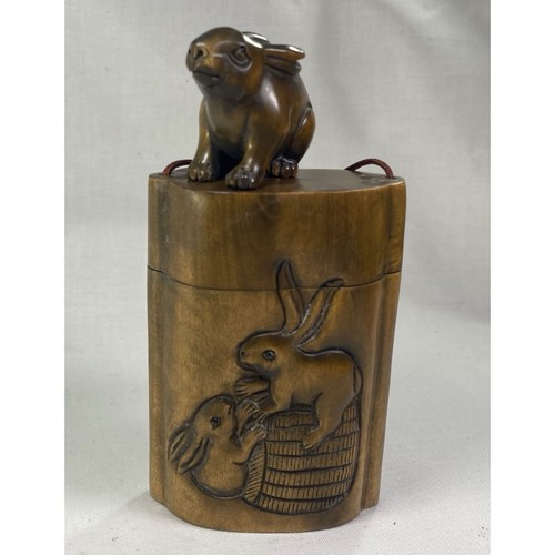 Japanese wooden inro - wooden, rabbit
