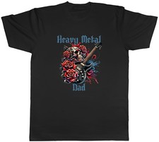 Heavy Metal Dad Metal Music Skull Roses Guitar Mens T-Shirt Tee Gift Top