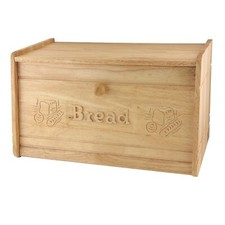 Wooden Bread Bin Carved Drop Down Front Lid Food Baked Goods Storage Box Kitchen