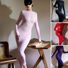 Women's Sheer Long Sleeve Velvet Dress Cocktail Party Evening Bodycon Maxi Dress