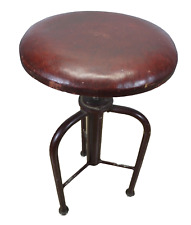 VTG Industrial STOOL BeSPOKE Machine AGE Antique FACTORY Tripod OIL CLOTH Loft