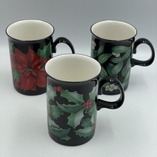 3 x Dunoon Mugs • Holly / Mistletoe / Poinsettia  • Coffee/Tea Cups • VGC+