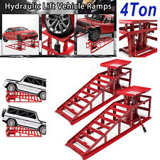2x Heavy Duty Metal Car Ramp Lift Height Adjustable 4Ton Hydraulic Jack Garage