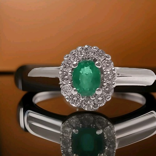 Emerald diamond cluster ring - &,