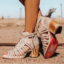 Freebird By Steven Women Wazee Beige Leather Handmade Sandals Size 8 25.5 cm