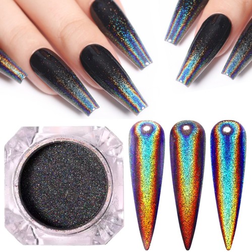 Black holographic shiny nail - shiny,