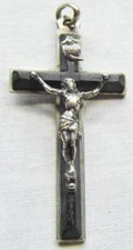 Fine Vintage Pectoral Crucifix Hardwood Cross & Silver Corpus Catholic Jesus