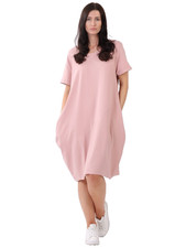 Italian Cocoon Dress Lagenlook cotton Pockets short sleeves One Size UK 14-20