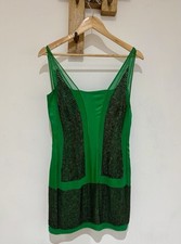 Amanda Wakeley Luxury 100% Silk Emerald Green Heavy Stud Embellished Dress UK 10