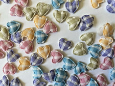 120pc Plaid Heart Fabric Applique / Embellishment Scrapbook Sew Bows Craft