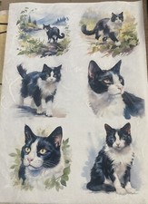 Rice Paper for Decoupage, Black & White Cats  A4 Laser Printed 6 Images on Sheet