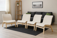 IKEA NOLMYRA Easy  FOUR Chairs, Beige Upholstery Fabric, Birch Veneer Wood Frame