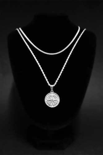 Mens silver compass - compass, pendant