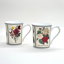 ELIZABETHAN FINE BONE CHINA MUGS x2 BOTANICAL FLOWERS VINTAGE TEA CUPS ENGLAND