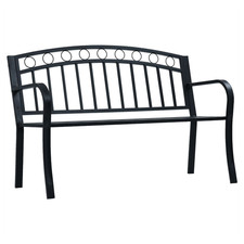 Garden Bench Black Steel 125 x 53 x 84 cm 2-Seater Weatherproof Curved Armrests
