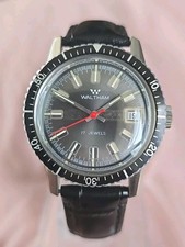 Mens Stainless Steel Vintage Swiss Made WALTHAM 17 J Divers Style Wristwatch 
