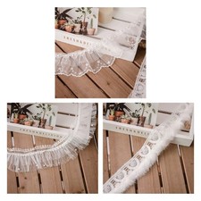 1 Yard Pleated Mesh Lace Ruffle Trim Ribbon Pearl Beaded DIY Sewing Applique