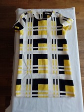 Women's Vera & Lucy Dress Short Sleeved M/L White/Blue/Yellow Round Neck 16020
