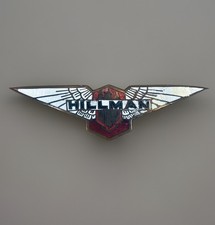 Vintage Hillman Winged Radiator Emblem 1935-1940 Brass Enamel OEM Bolted Badge