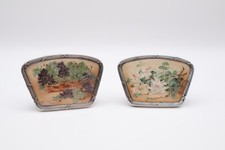 Antique Silver Pair of Table Menu Holders with Floral Pictures