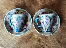 Rare William Moorcroft Cornflower Demitasse Cup and Saucer Pair c1913