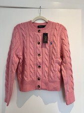 Polo Ralph Lauren Women's Pink Button-Up Cable Knit Cardigan Size M