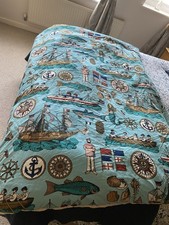 Vintage 1960/70's Blue Nautical Design Covered Eiderdown Duvet Quilt  61" x 46"