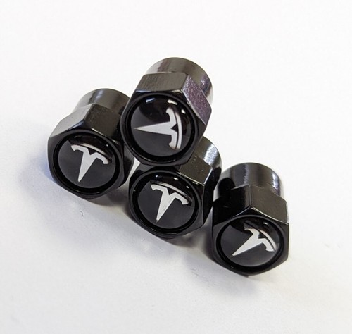 Tesla black metal tire valve - black,