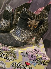 Irregular Choice Whimsic Miaow Gold And Black Suede Leather Ankle Boot