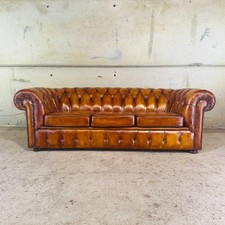 Vintage English Three-Seater Light Tan Leather Chesterfield #