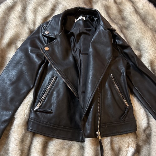 Girls black faux leather - black, biker