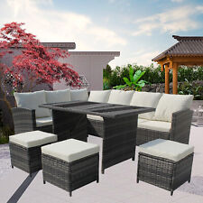 9 Seats Rattan Garden Furniture Set Outdoor Corner Sofa w/ Dining Table Ottoman