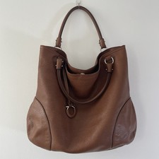 Salvatore Ferragamo Shoulder Bag Handbag Tan Brown Pebbled Leather Lined Large