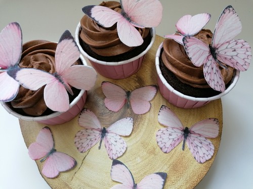 Pre cut pink - wafer, butterflies