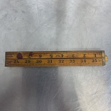 Vintage Boxwood & Brass Measuring Ruler 3ft Folding Pocket Tool Two Axe Brand