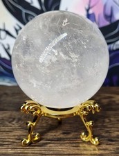 Clear Quartz Crystal Ball Sphere 62mm 338g & Gold Stand - Scrying Altar Etc