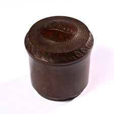 Art-Deco Mottled Brown Vintage Bakelite Tobacco Jar,  Oak Leaf Detail  (c.1930s)