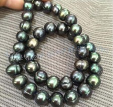 Genuine 9-10mm Natural Baroque South Sea Black Green Pearl Necklace 14-48''