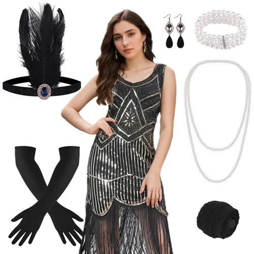 1920s sequin beaded fringe - sequin,