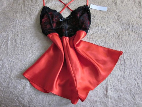 Red satin teddy cami knickers - red,