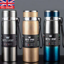1L Large Hot/Cold Water Bottle Double Wall Thermal Flask Stainless Steel Thermos